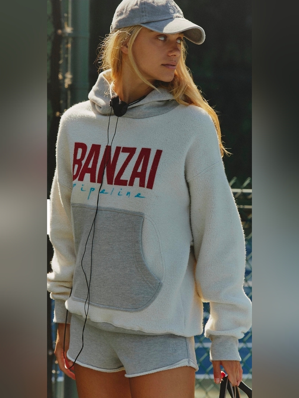 NWT EVER Banzai Cream Pullover Hoodie with Grey Pocket - Women's Top